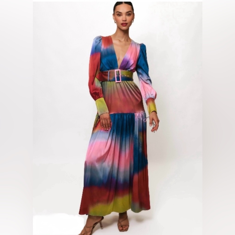 NWT Hutch Malta Rainbow Color-block V Neck Long Sleeve Maxi Dress - Picture 9 of 12